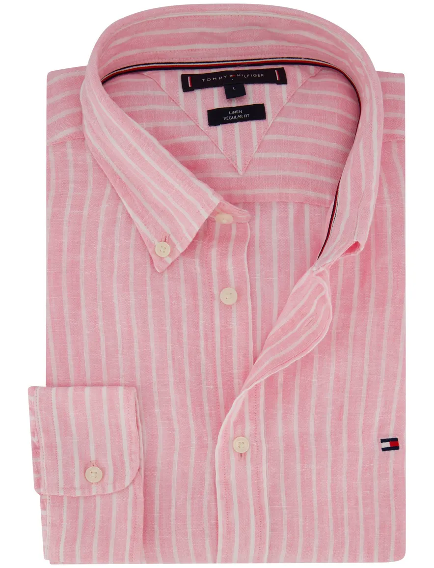 Tommy Hilfiger overhemd roze linen strepen