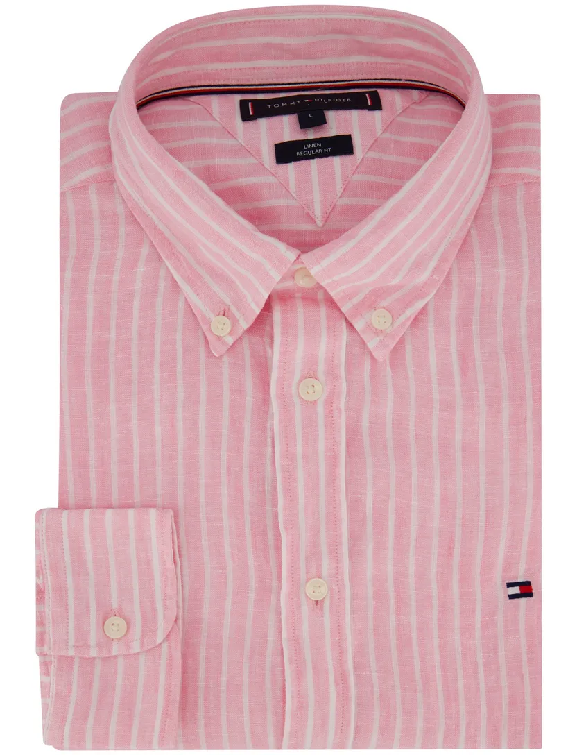 overhemd gestreept roze Tommy Hilfiger linnen button-down collar