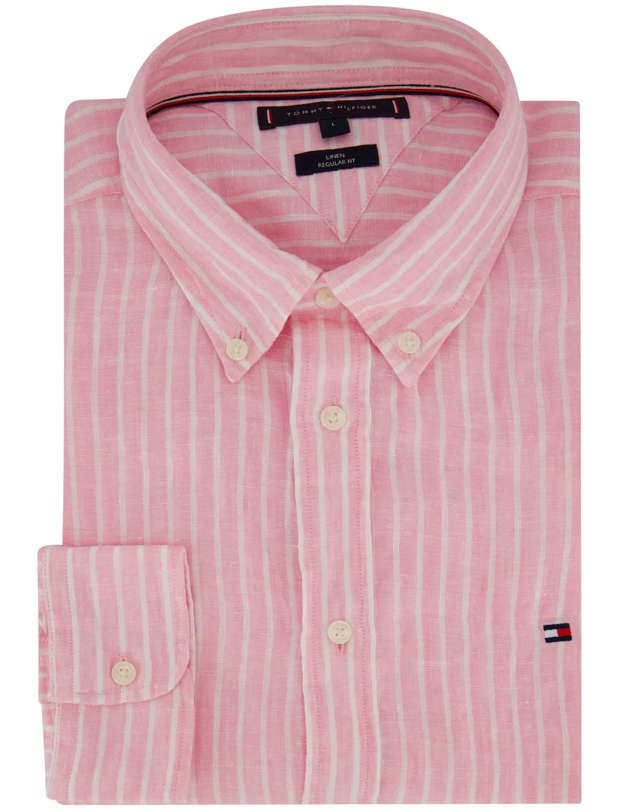 Tommy Hilfiger overhemd roze 100% linnen strepen