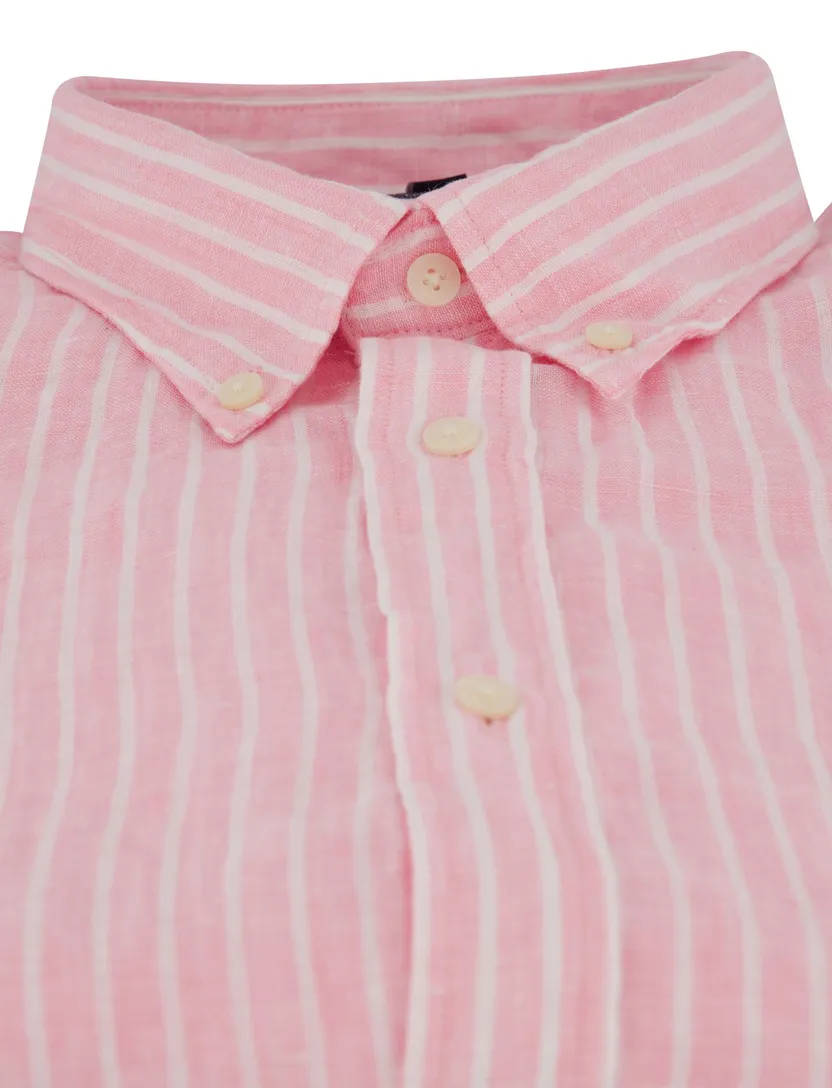overhemd gestreept roze Tommy Hilfiger linnen button-down collar