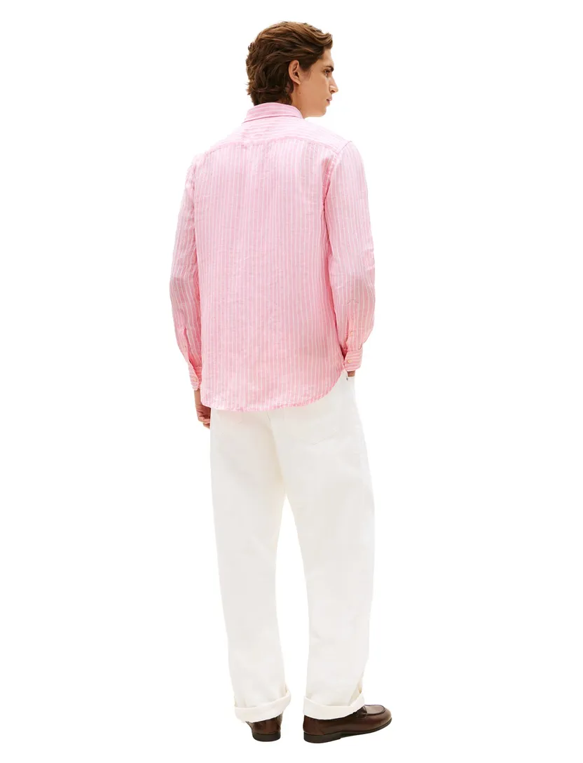 overhemd gestreept roze Tommy Hilfiger linnen button-down collar