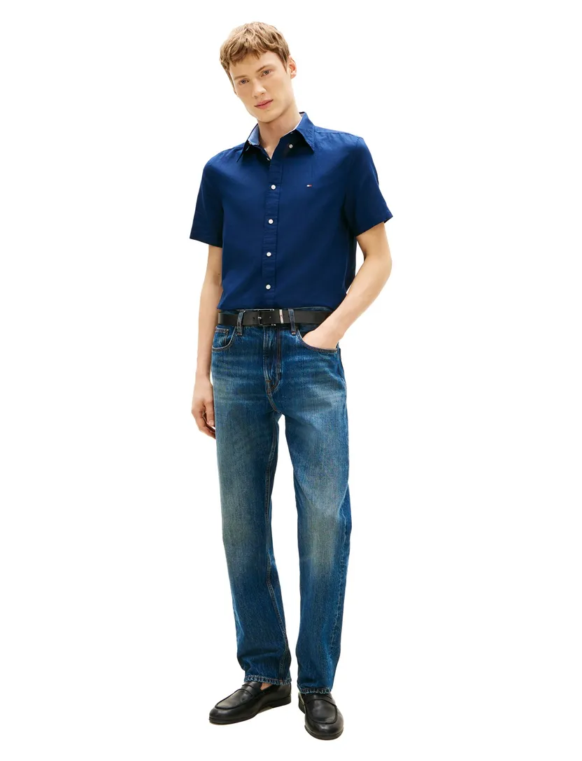 overhemd donkerblauw Tommy Hilfiger korte mouw button-down collar