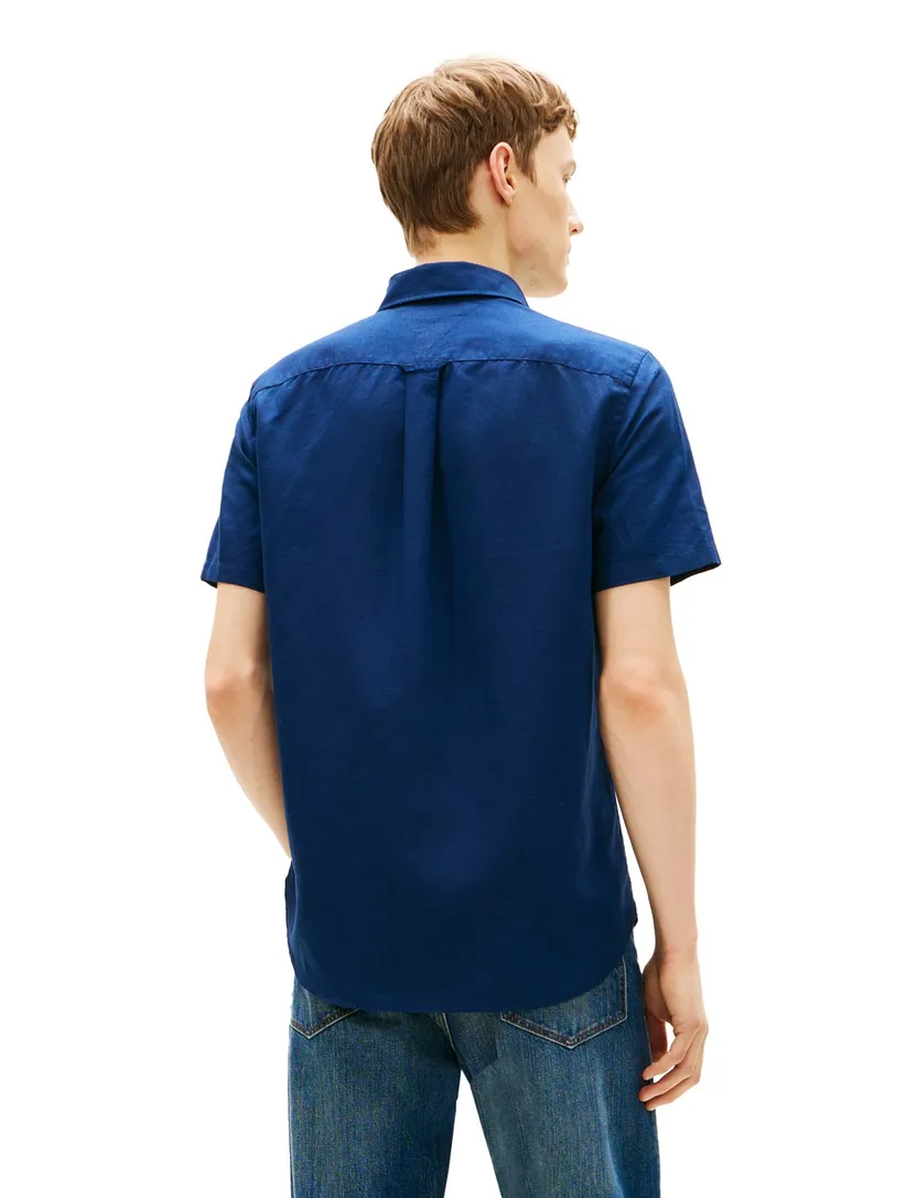 overhemd donkerblauw Tommy Hilfiger korte mouw button-down collar