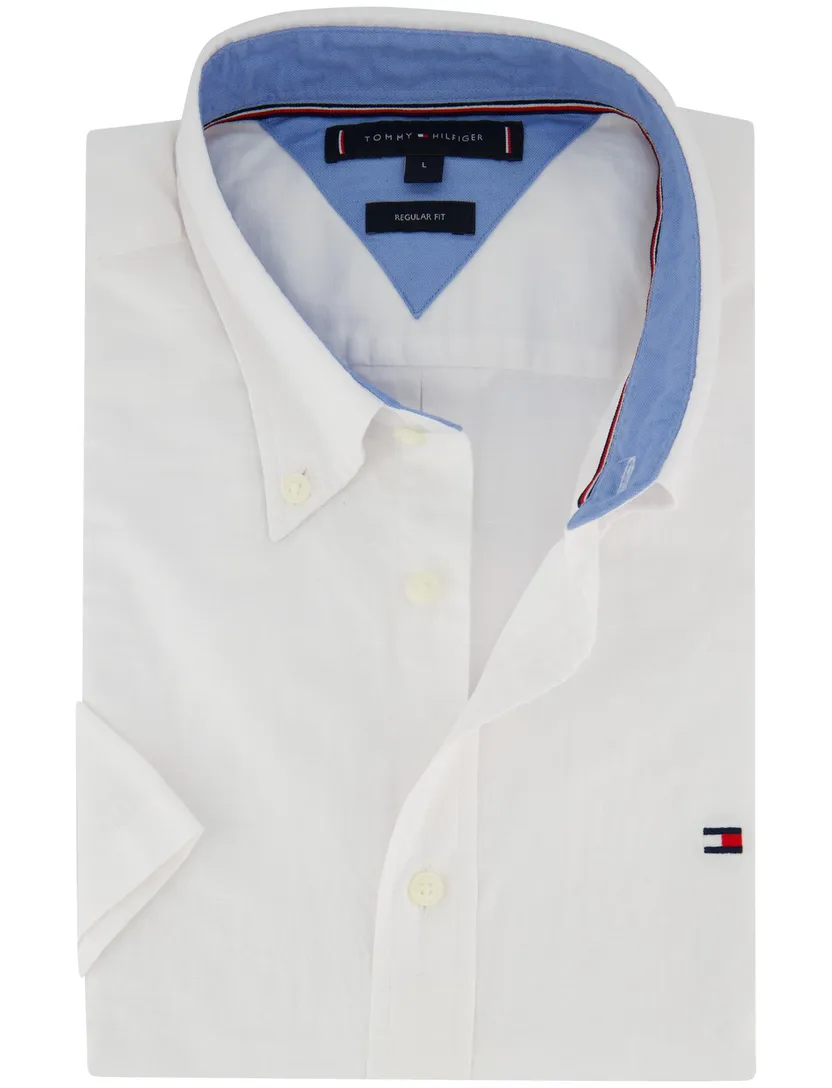 overhemd effen wit Tommy Hilfiger katoen normale fit