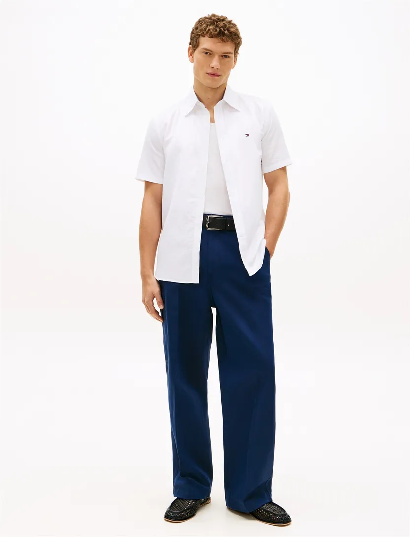 overhemd effen wit Tommy Hilfiger katoen normale fit