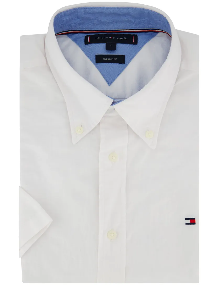 overhemd effen wit Tommy Hilfiger katoen normale fit