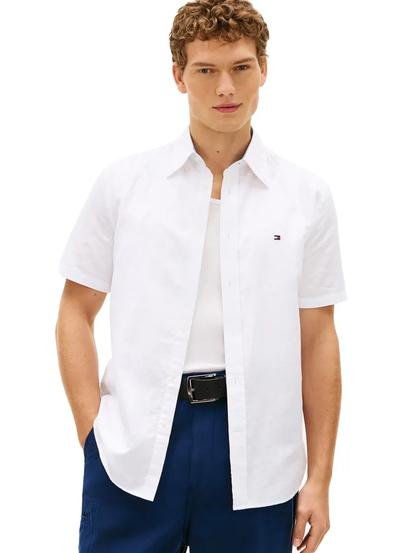 overhemd effen wit Tommy Hilfiger katoen normale fit