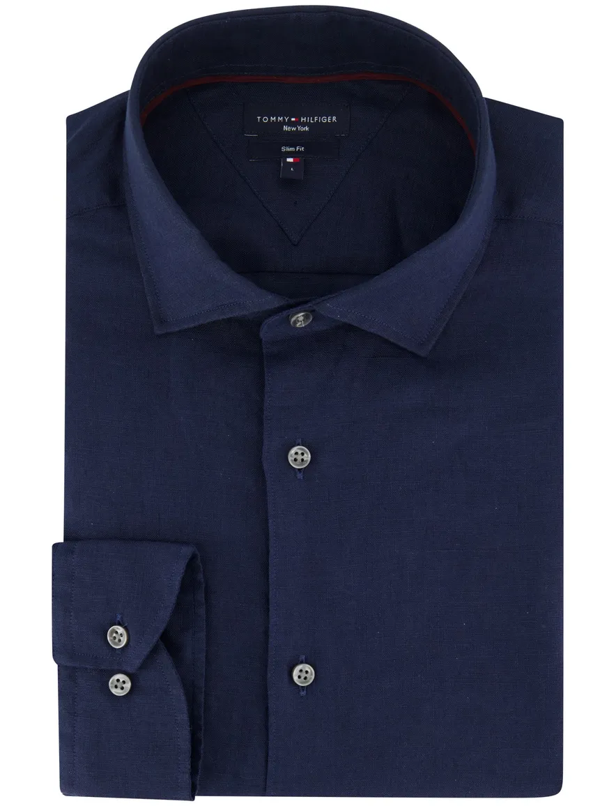 Tommy Hilfiger overhemd donkerblauw linen