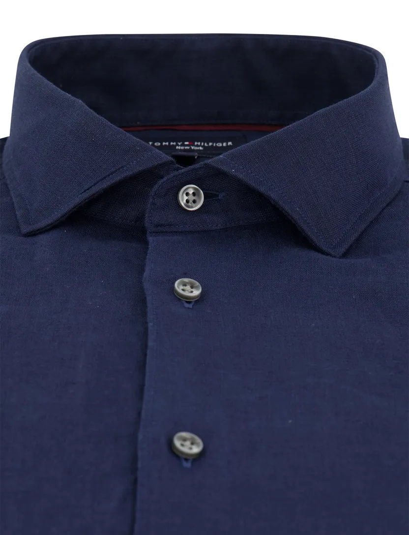 overhemd effen donkerblauw Tommy Hilfiger 100% linnen