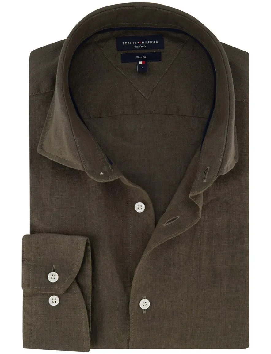 Tommy Hilfiger overhemd bruin linnen