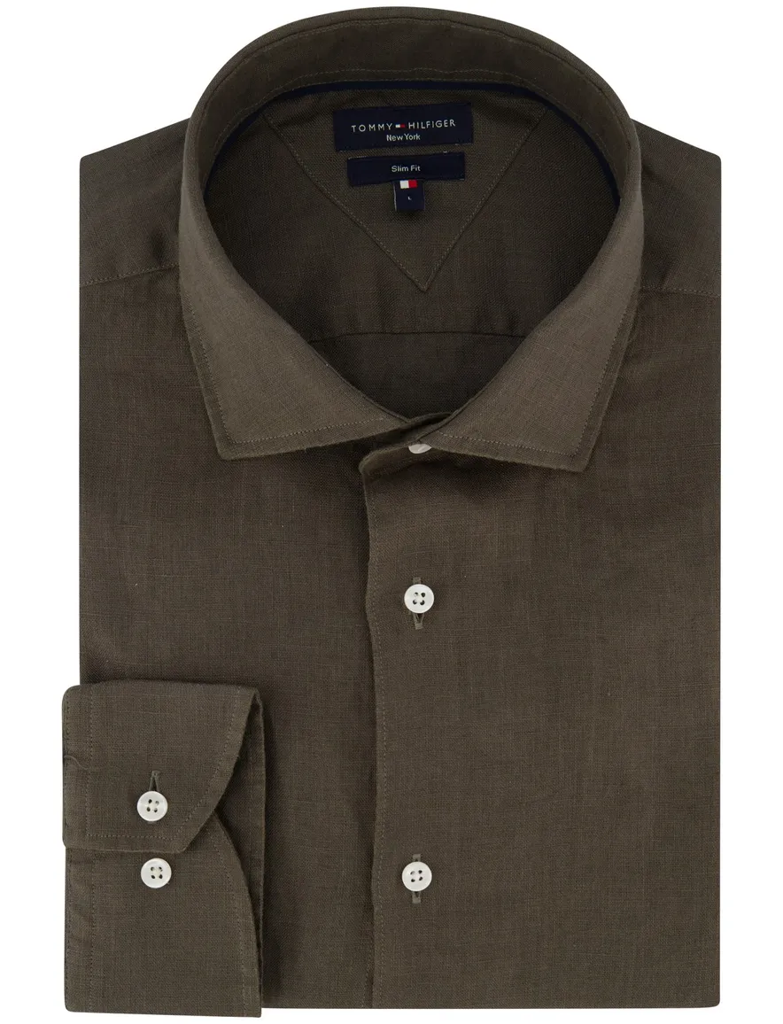 Tommy Hilfiger overhemd bruin linnen