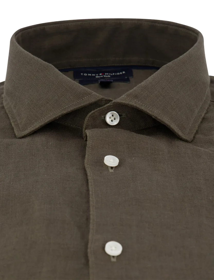 overhemd effen bruin Tommy Hilfiger 100% linnen