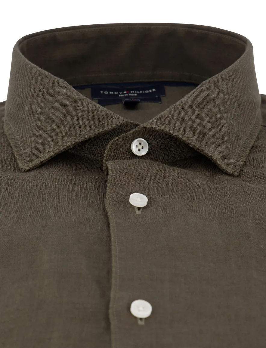 Tommy Hilfiger overhemd bruin linnen