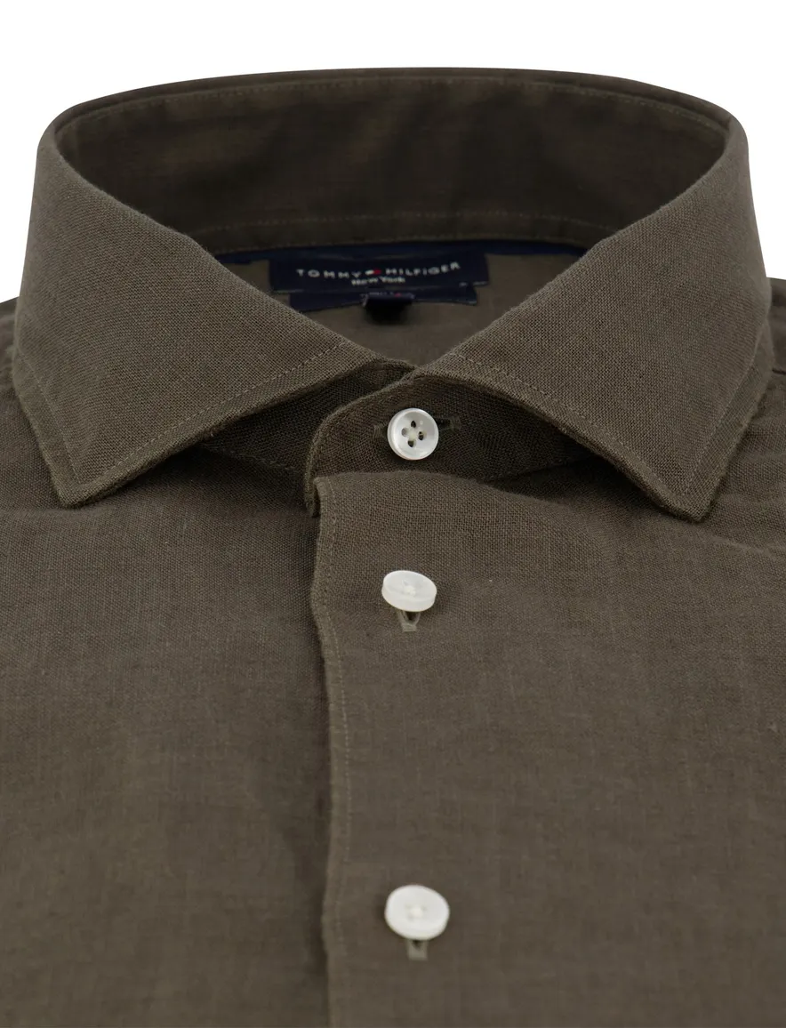 Tommy Hilfiger overhemd donkergroen linnen