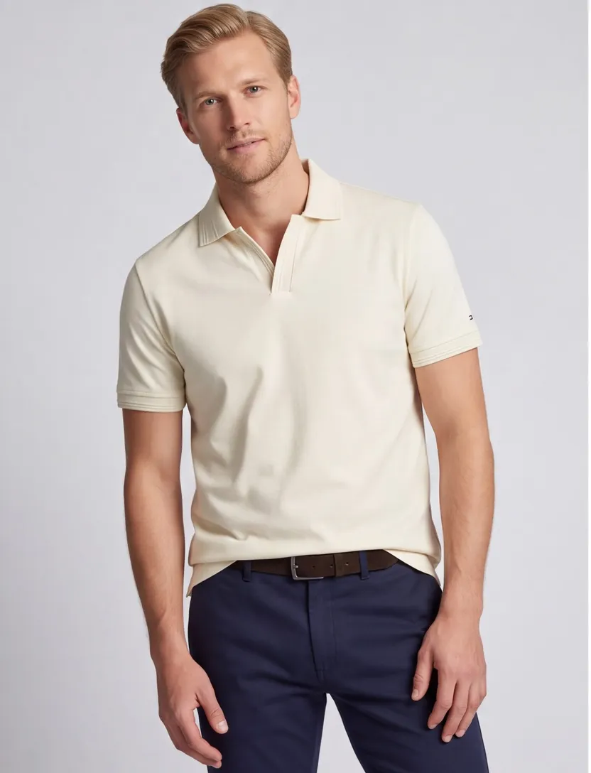 Poloshirt V-hals Tommy Hilfiger creme