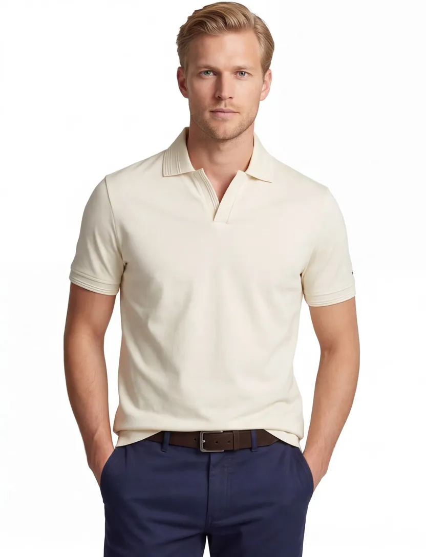 Poloshirt V-hals Tommy Hilfiger creme