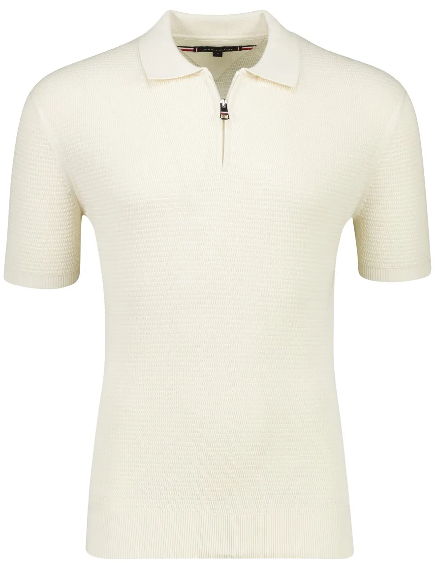 Tommy Hilfiger Polo creme met rits structuur