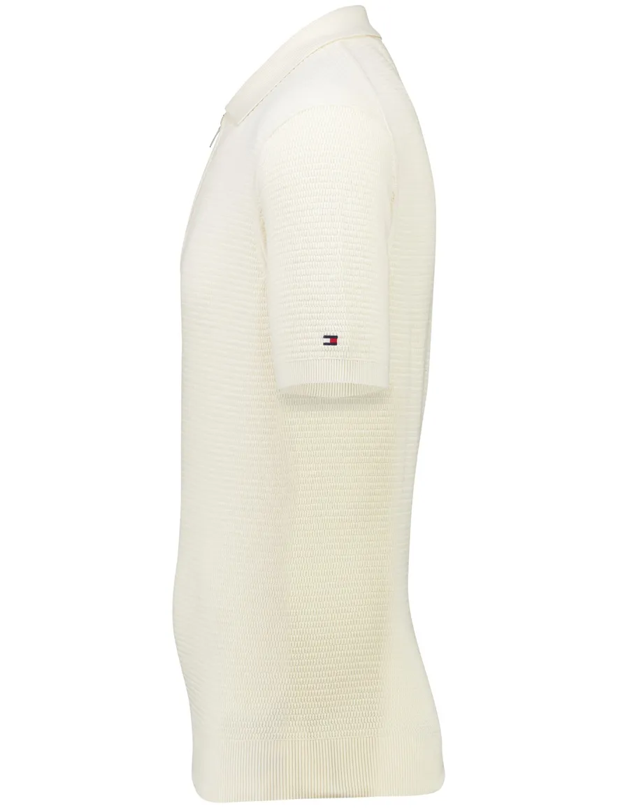 Tommy Hilfiger Polo creme met rits structuur