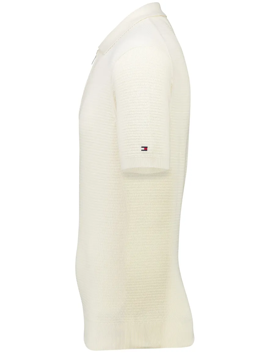 Tommy Hilfiger poloshirt creme met rits structuur