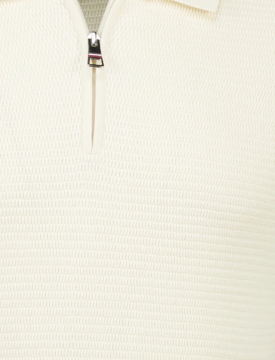 Tommy Hilfiger Polo creme met rits structuur