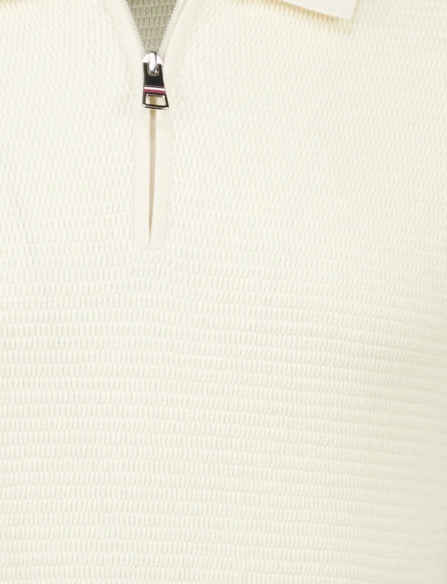 Tommy Hilfiger poloshirt creme met rits structuur