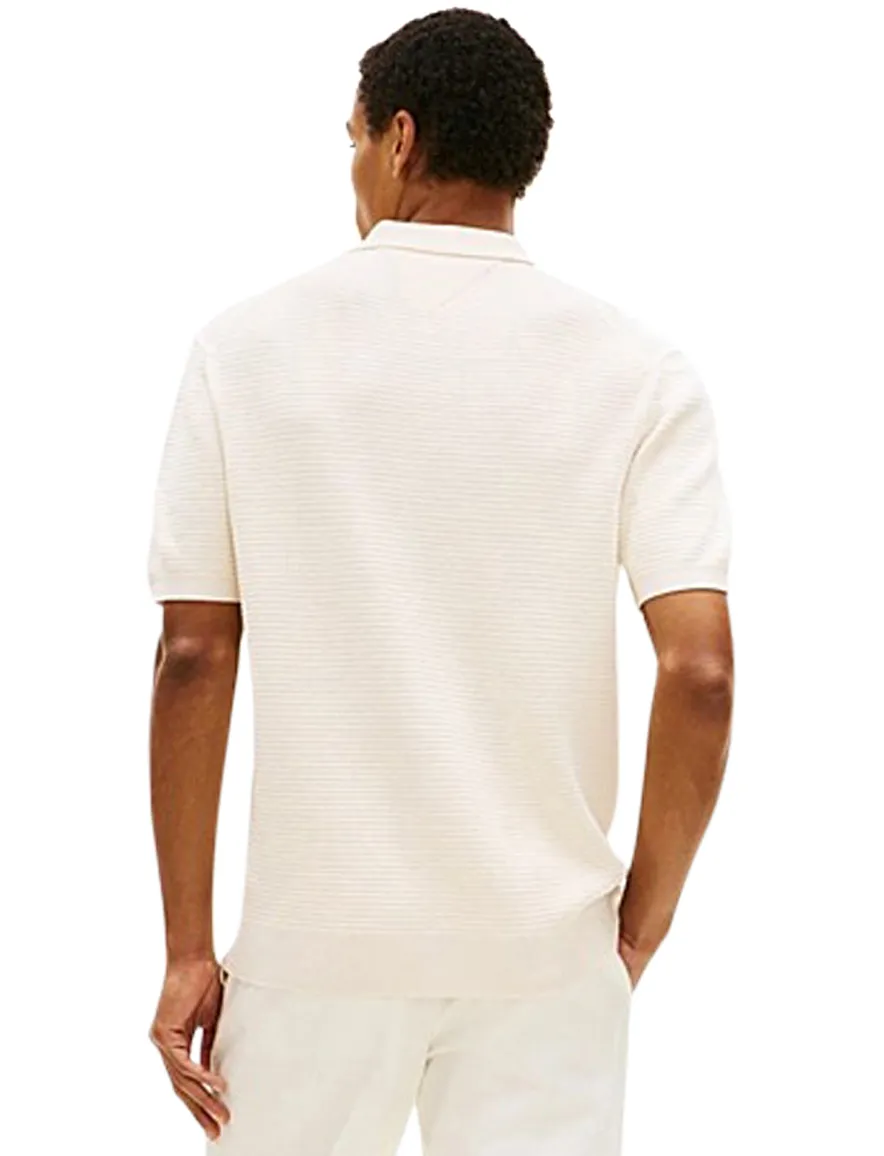 Tommy Hilfiger Polo creme met rits structuur