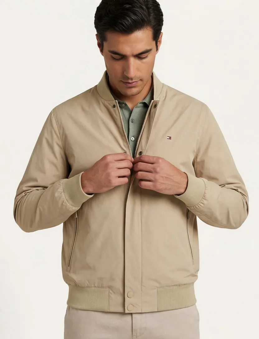 zomerjas Tommy Hilfiger beige waterafstotend normale fit rits