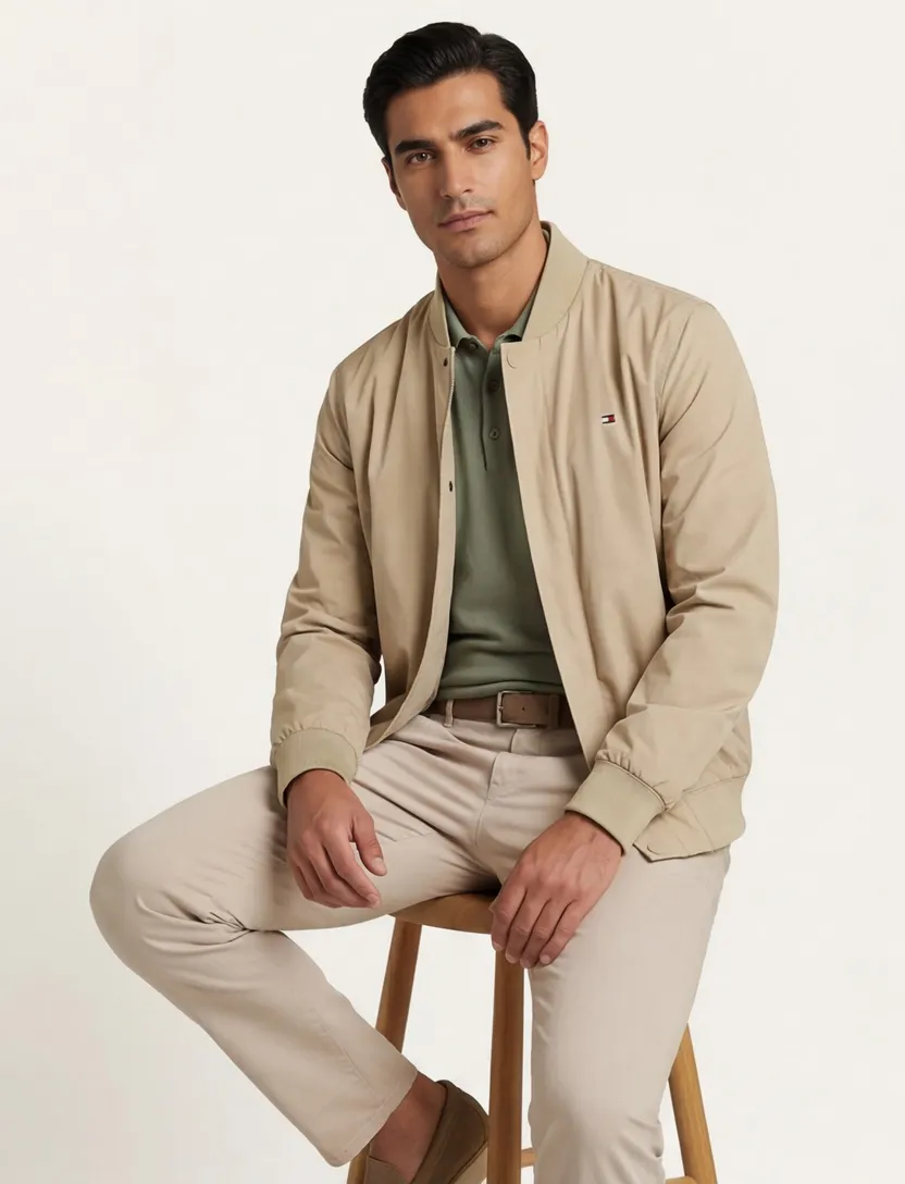 zomerjas Tommy Hilfiger beige waterafstotend normale fit rits