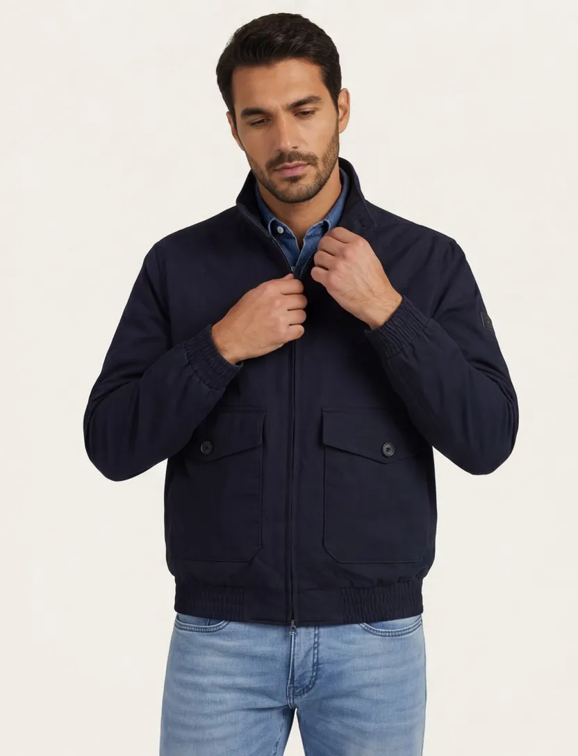 zomerjas Tommy Hilfiger donkerblauw normale fit klepzakken