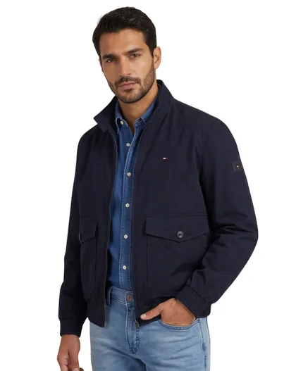 Tommy Hilfiger donkerblauwe zomerjas Tommy Hilfiger zonder capuchon klepzakken