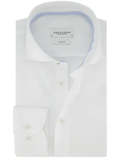 Profuomo Profuomo overhemd wit strijkvrij wide collar 100% katoen