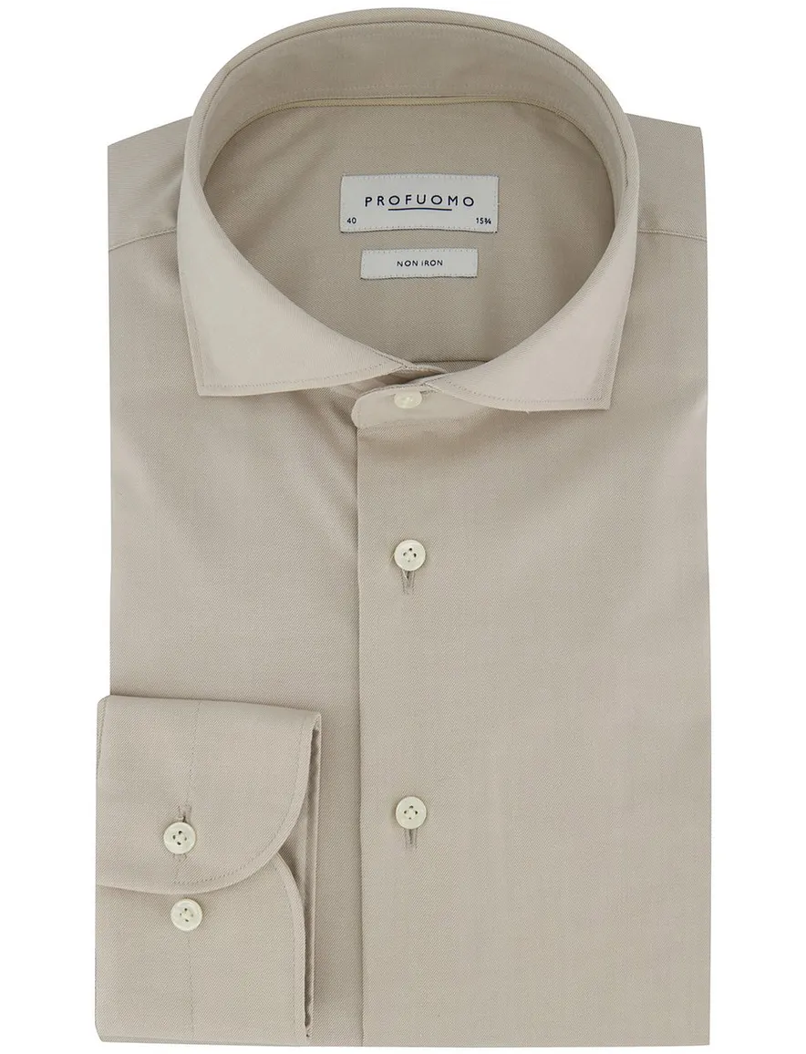 Profuomo overhemd beige strijkvrij