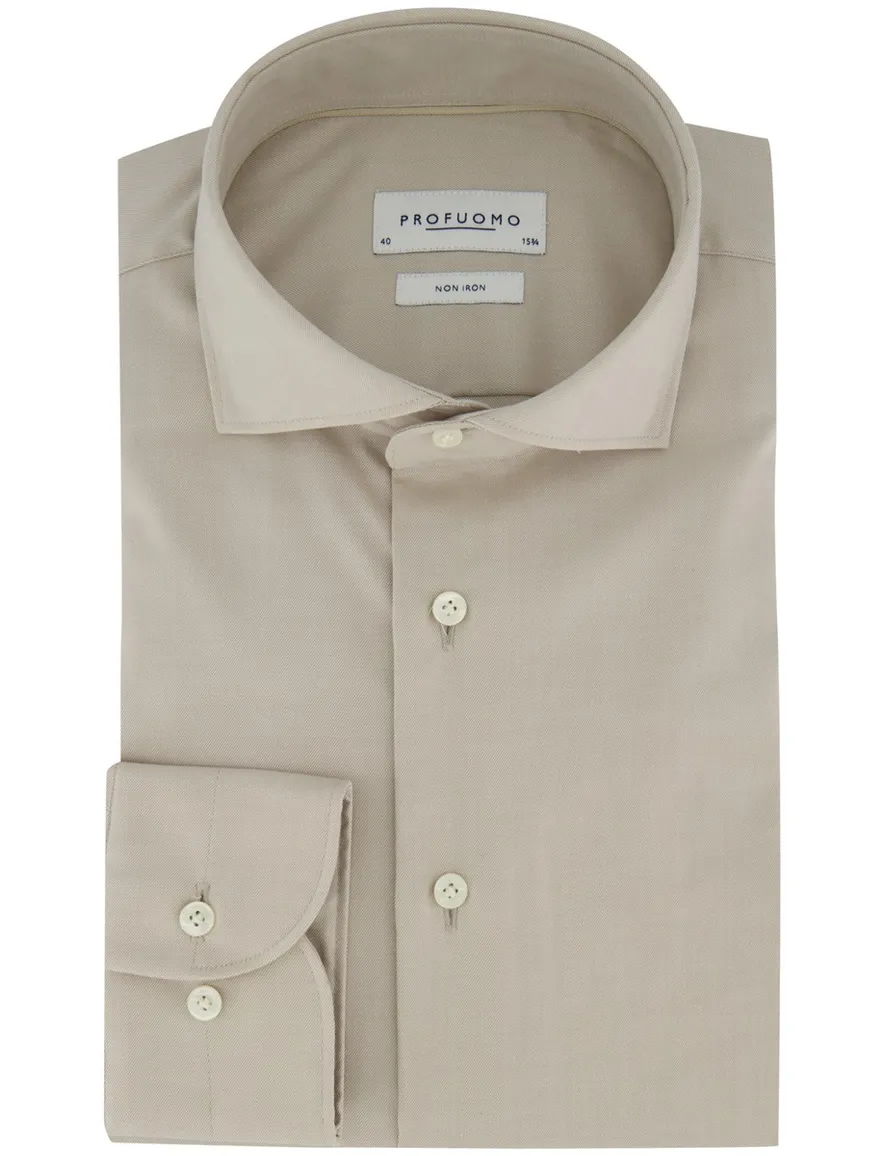Profuomo overhemd Slim Fit beige effen strijkvrij