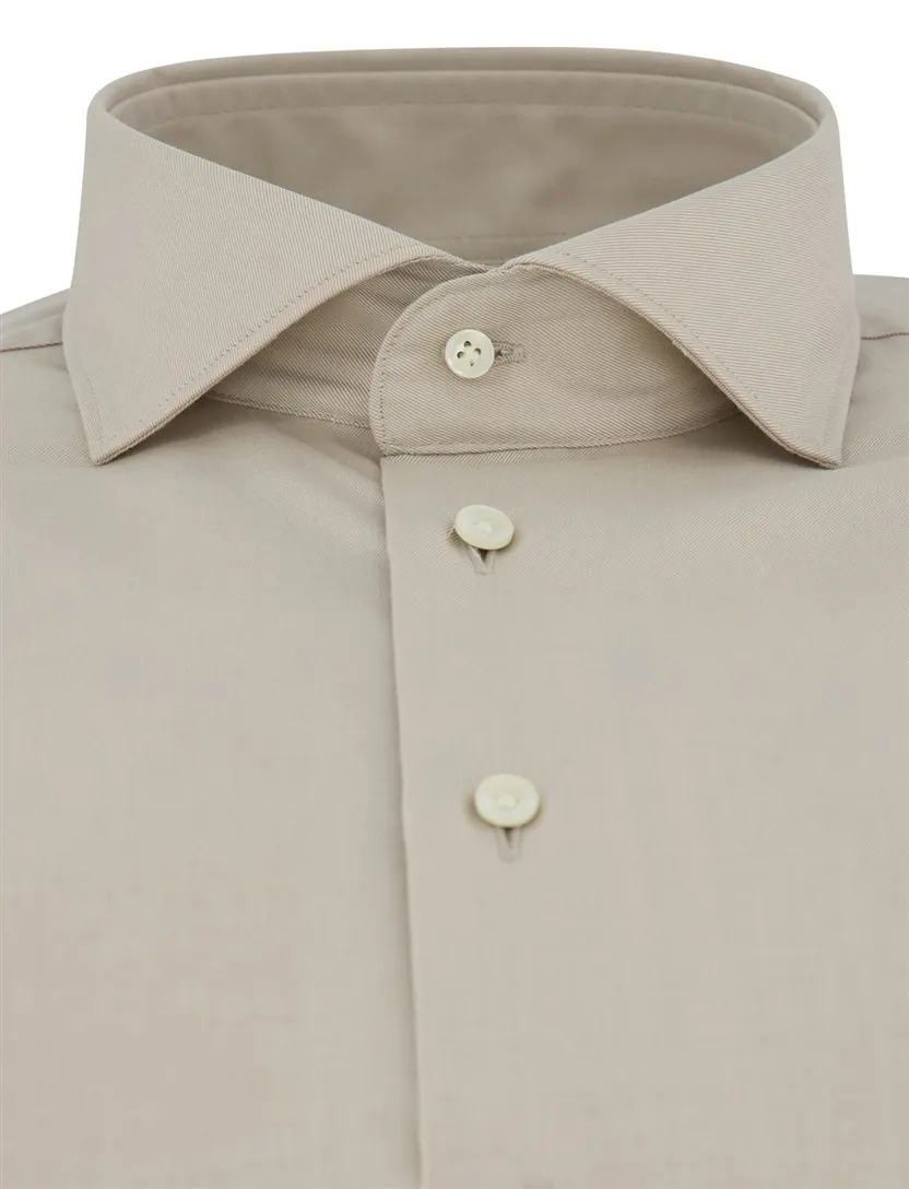 Beige katoenen Profuomo Slim Fit overhemd strijkvrij