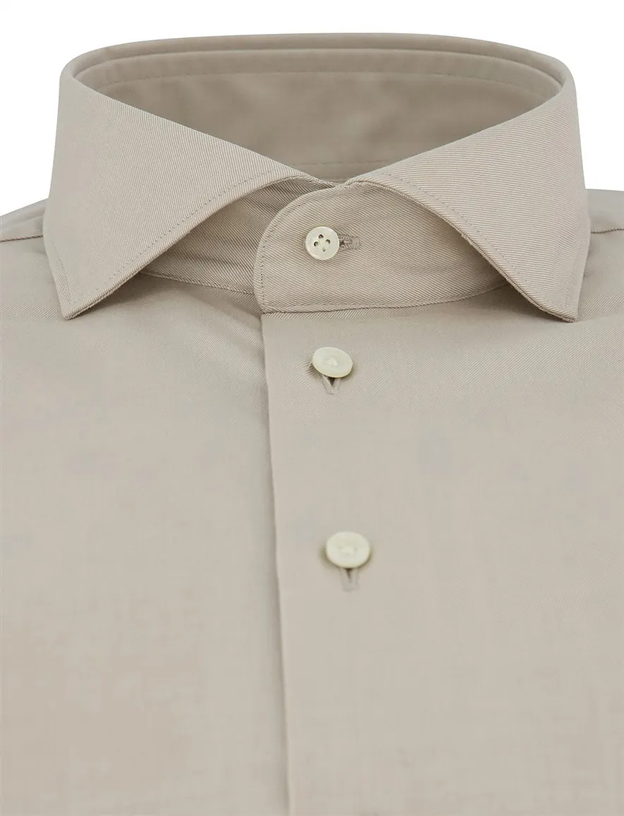 Profuomo overhemd beige strijkvrij