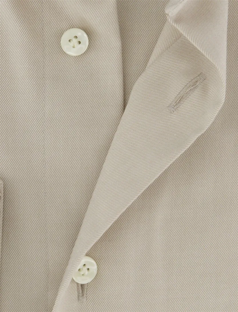 Beige katoenen Profuomo Slim Fit overhemd strijkvrij
