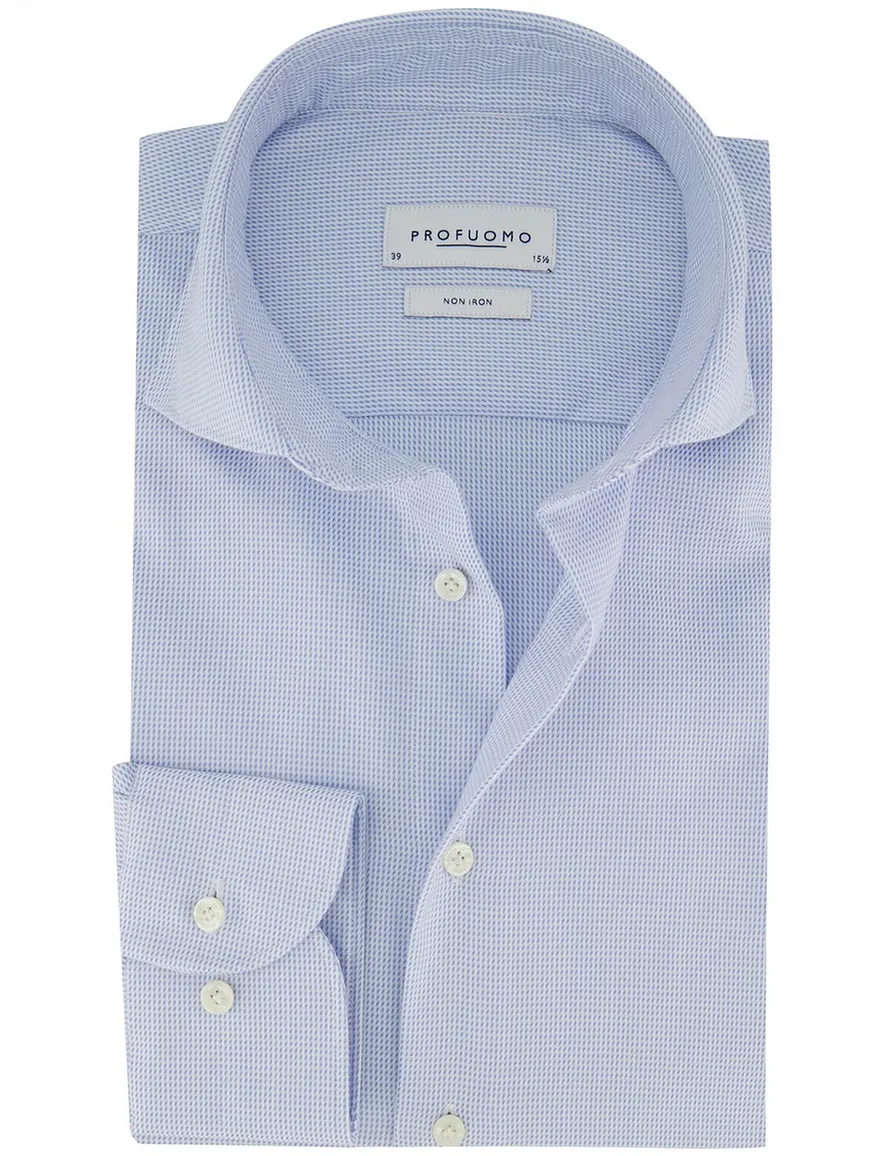 Overhemd Profuomo Slim Fit lichtblauw geprint strijkvrij