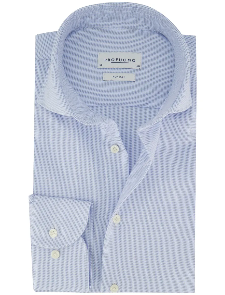 Profuomo overhemd Slim Fit lichtblauw geprint strijkvrij