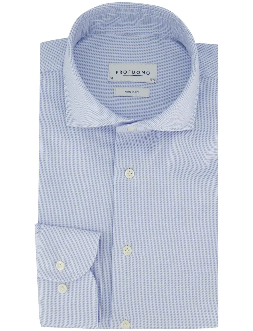 Profuomo overhemd Slim Fit lichtblauw geprint strijkvrij