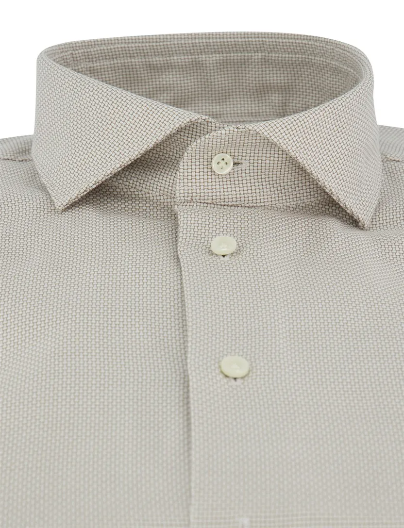 Beige katoenen Profuomo Slim Fit overhemd strijkvrij
