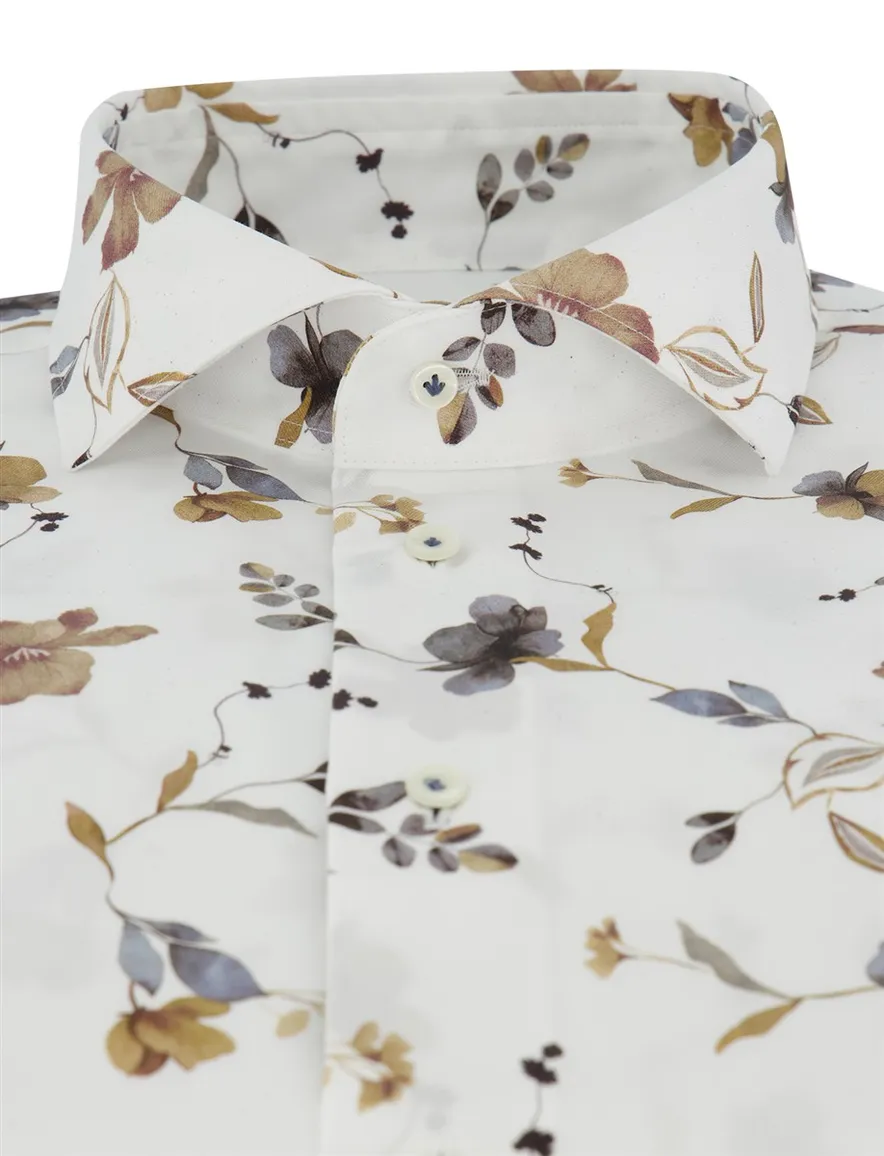 Overhemd Profuomo Slim Fit wit geprint bloemen