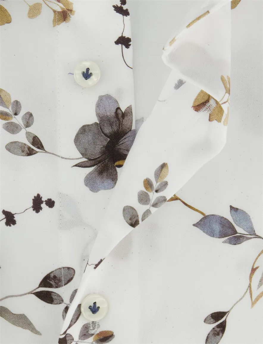 Overhemd Profuomo Slim Fit wit geprint bloemen