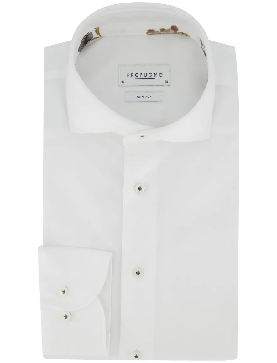 Overhemd Profuomo Slim Fit wit effen strijkvrij
