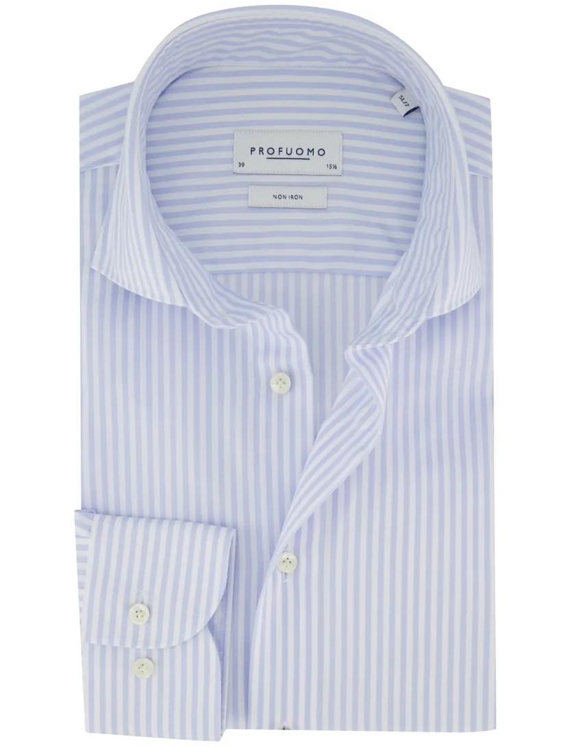 Lichtblauw gestreept Profuomo overhemd Slim Fit