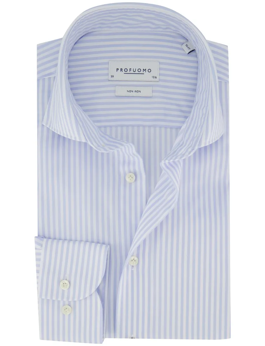 Overhemd Profuomo Slim Fit lichtblauw gestreept katoen