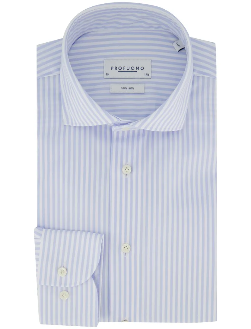 Lichtblauw gestreept Profuomo overhemd Slim Fit