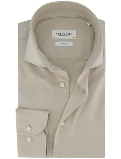 Profuomo Overhemd Profuomo Slim Fit beige mouwlengte 7 katoen
