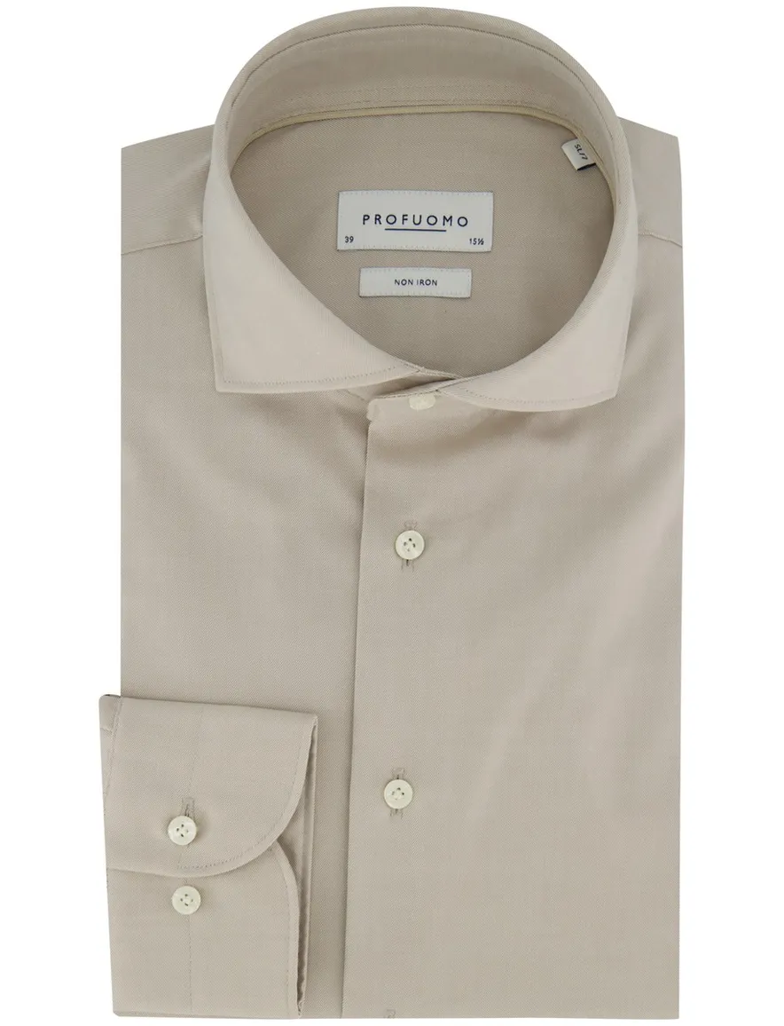 Profuomo overhemd mouwlengte 7 Slim Fit beige