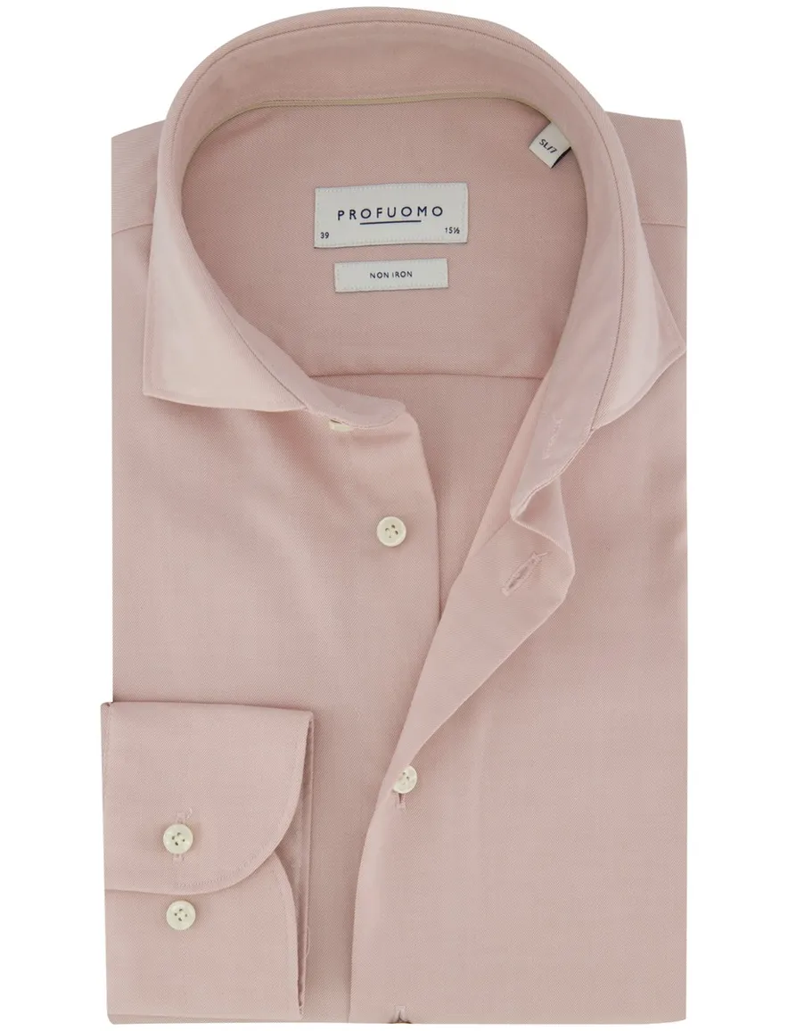Overhemd Profuomo Slim Fit roze mouwlengte 7 katoen