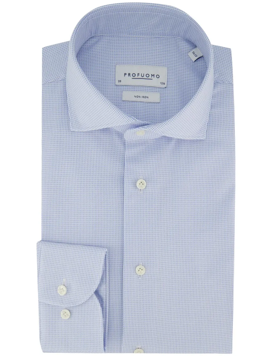 Overhemd Profuomo Slim Fit lichtblauw mouwlengte 7 katoen